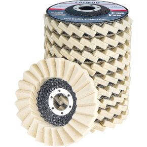 قرص عجلة تلميع الصوف LAIWOO مقاس 4-1/2 بوصة × 7/8 بوصة، قرص عجلة تلميع اللباد الصوفي 10 عبوات، مخزن مؤقت لطاحونة الزوايا (6 مم، أكثر سمكًا) in Kuwait