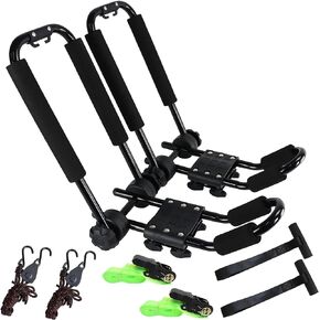 Folding Kayak roof Rack Adjustable for Kayak/Canoe/SUP,J-Bar Rack on Roof Mounting On SUV, Car and Truck Crossbars. (23-krf-2)