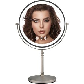 9" Large Lighted Makeup Mirror, 1X/10X Magnifying Makeup Mirror with 3 Colors Dimmable Lightning, 80 LED Lights, 360°Rotation Double Sided Standing Vanity Mirror