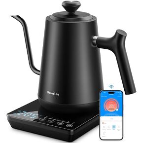 GoveeLife Smart WiFi Electric Kettle with LED Display, Variable Temperature Control, 0.8L, Alexa Compatible - Stainless Steel Kettle for Pour Over Coffee, Brew Tea, Boil Hot Water, Matte Black