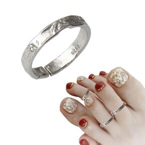 925 Sterling Silver Hammered Textured Small Adjustable Open Band Toe Ring