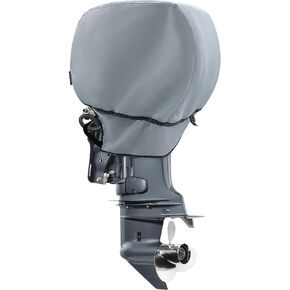 Waterproof Outboard Motor Cover 600D Fade Resistant Boat Engine Hood Cowling Cover Fits Motor 25-50 HP, Grey