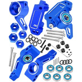 Upgrades Parts for 1/10 Slash VXL 2WD/Stampede VXL 2WD/Rustler VXL 2WD/Bandit VXL 2WD,Aluminum Front Steering Block Knuckles & C-Hubs Caster Blocks & Rear Hubs Hops Up,Navy Blue