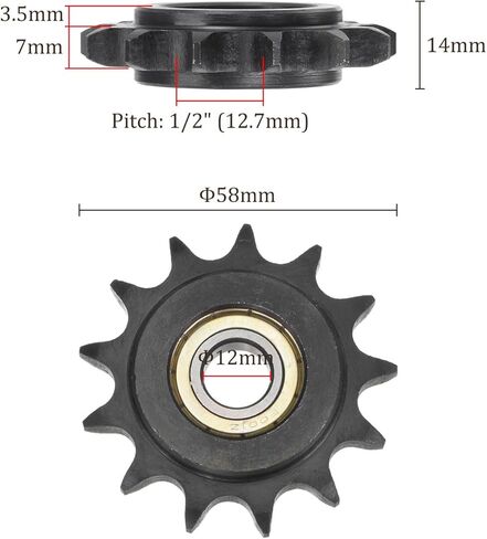Idler Sprocket - [معرف 13 سن × 12 مم] من الفولاذ الكربوني مع محمل فردي لآلات الطحن والحفر للاستخدام وفقًا لمعايير ISO 08A | مسافة 1/2 بوصة، 35 سلسلة in Kuwait