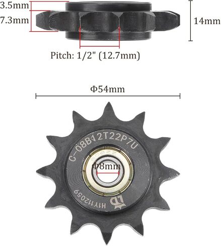 Idler Sprocket - [معرف 12 سن × 8 مم] من الفولاذ الكربوني مع محمل فردي لآلات الطحن والحفر للاستخدام ISO 04C | 1/2 بوصة الملعب in Saudi Arabia