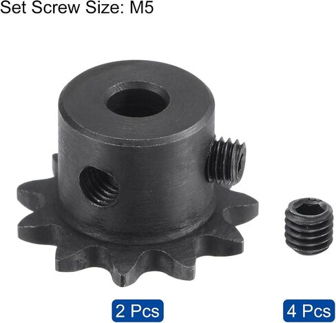 uxcell #25 Chain Roller Sprocket, 6mm Bore 1/4" Pitch 11 Tooth Single Strand Chain Sprocket, C45 Carbon Steel 25 Roller Chain Sprocket with Set Screws for ISO 04C Chain, 2Pcs in Kuwait
