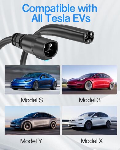 سلك تمديد تسلا 21 قدم، كابل شاحن تسلا 50 أمبير 110 فولت - 240 فولت متوافق مع شاحن تسلا 32A/48A / موصل الهاتف المحمول / شاحن الوجهة، مناسب لطراز تسلا Y/3/S/X فقط، سلك تمديد IP66 EV in Kuwait