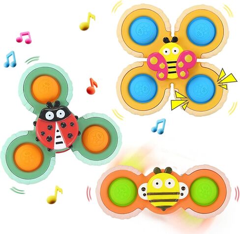 3Pcs Suction Cup Spinner Toy for Baby - Bath Spinning Toys for Toddlers Infants 1+ Year Old - Sensory Fidget Toys Window Travel Airplane Bathtub Shower - First Birthday Gift for Girls Kids in Saudi Arabia