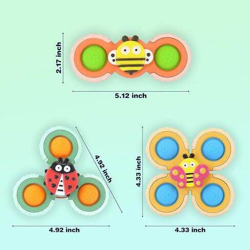 3Pcs Suction Cup Spinner Toy for Baby - Bath Spinning Toys for Toddlers Infants 1+ Year Old - Sensory Fidget Toys Window Travel Airplane Bathtub Shower - First Birthday Gift for Girls Kids in Saudi Arabia