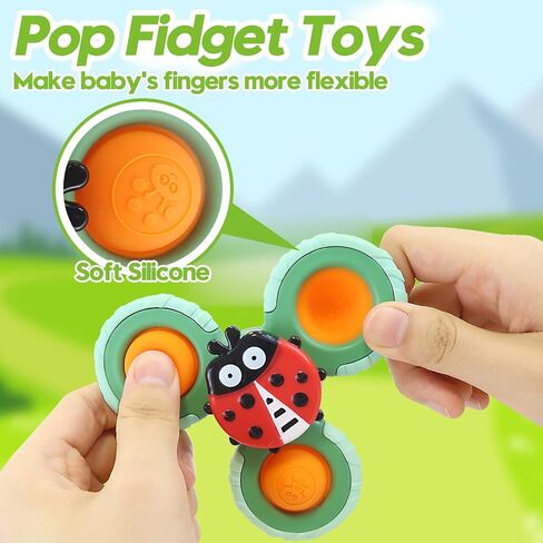 3Pcs Suction Cup Spinner Toy for Baby - Bath Spinning Toys for Toddlers Infants 1+ Year Old - Sensory Fidget Toys Window Travel Airplane Bathtub Shower - First Birthday Gift for Girls Kids in Saudi Arabia