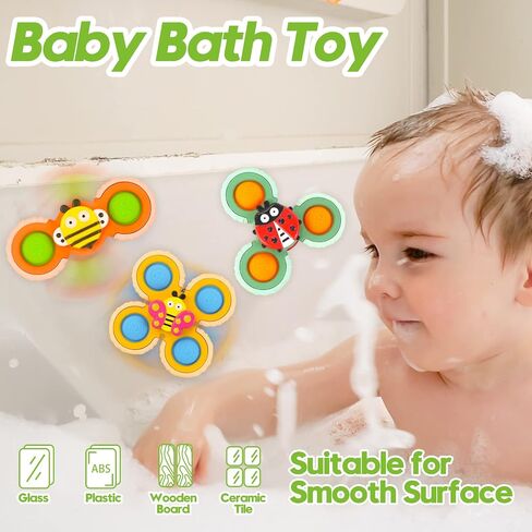 3Pcs Suction Cup Spinner Toy for Baby - Bath Spinning Toys for Toddlers Infants 1+ Year Old - Sensory Fidget Toys Window Travel Airplane Bathtub Shower - First Birthday Gift for Girls Kids in Saudi Arabia
