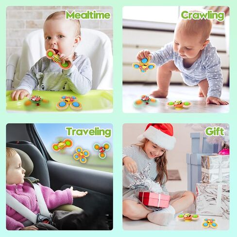 3Pcs Suction Cup Spinner Toy for Baby - Bath Spinning Toys for Toddlers Infants 1+ Year Old - Sensory Fidget Toys Window Travel Airplane Bathtub Shower - First Birthday Gift for Girls Kids in Saudi Arabia