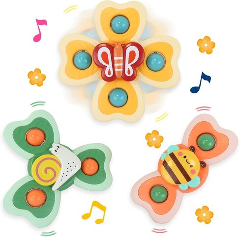 3Pcs Suction Cup Spinner Toy for Baby - Bath Spinning Toys for Toddlers Infants 1+ Year Old - Sensory Fidget Toys Window Travel Airplane Bathtub Shower - First Birthday Gift for Girls Kids in Saudi Arabia