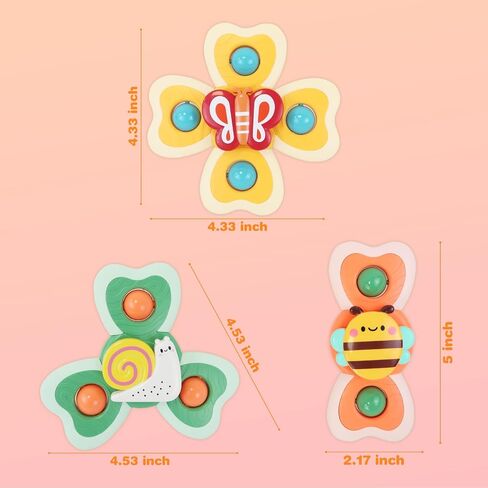 3Pcs Suction Cup Spinner Toy for Baby - Bath Spinning Toys for Toddlers Infants 1+ Year Old - Sensory Fidget Toys Window Travel Airplane Bathtub Shower - First Birthday Gift for Girls Kids in Saudi Arabia