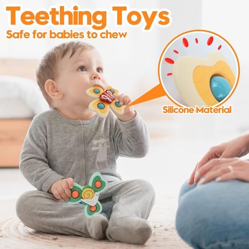 3Pcs Suction Cup Spinner Toy for Baby - Bath Spinning Toys for Toddlers Infants 1+ Year Old - Sensory Fidget Toys Window Travel Airplane Bathtub Shower - First Birthday Gift for Girls Kids in Saudi Arabia