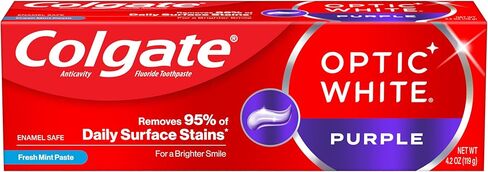 Colgate Optic White Purple Toothpaste for Teeth Whitening, Teeth Whitening Toothpaste with Fluoride, Helps Remove Surface Stains and Polishes Teeth, Enamel-Safe for Daily Use, Mint Paste, 4.2 oz in Saudi Arabia