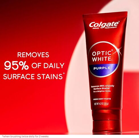 Colgate Optic White Purple Toothpaste for Teeth Whitening, Teeth Whitening Toothpaste with Fluoride, Helps Remove Surface Stains and Polishes Teeth, Enamel-Safe for Daily Use, Mint Paste, 4.2 oz in Saudi Arabia