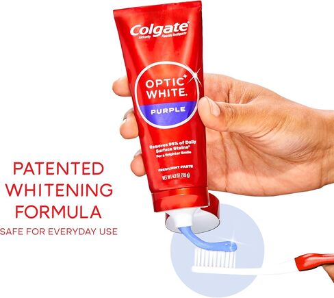 Colgate Optic White Purple Toothpaste for Teeth Whitening, Teeth Whitening Toothpaste with Fluoride, Helps Remove Surface Stains and Polishes Teeth, Enamel-Safe for Daily Use, Mint Paste, 4.2 oz in Saudi Arabia