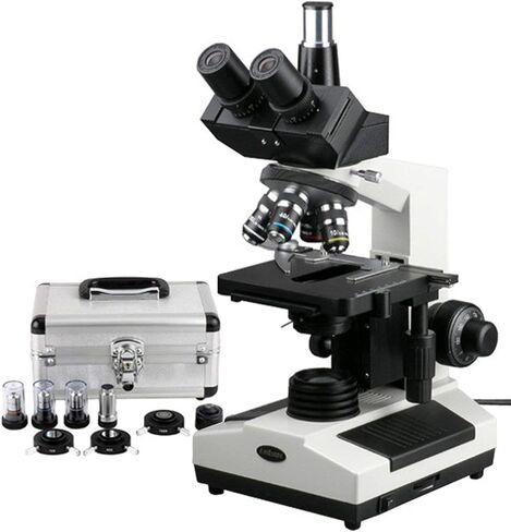 AmScope T390B-PCS مجهر ثلاثي العينيات مركب احترافي، تكبير 40X-2000X، عدسات WF10x وWF20x، مجال مشرق وتباين الطور، إضاءة هالوجين، مكثف آبي، مرحلة ميكانيكية مزدوجة الطبقة، تبديل تلقائي 110 فولت - 220 فولت، يتضمن 3 Ph in Saudi Arabia