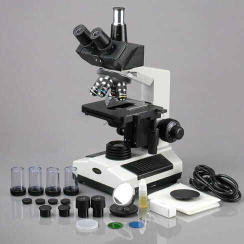 AmScope T390B-PCS مجهر ثلاثي العينيات مركب احترافي، تكبير 40X-2000X، عدسات WF10x وWF20x، مجال مشرق وتباين الطور، إضاءة هالوجين، مكثف آبي، مرحلة ميكانيكية مزدوجة الطبقة، تبديل تلقائي 110 فولت - 220 فولت، يتضمن 3 Ph in Saudi Arabia