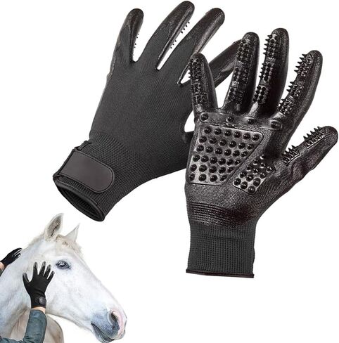 Multifunctional Horse Brush Gloves, Rubber Horse Massage Gloves, Horse Grooming Brush, Breathable Horse Hair Remover Mitt for Horse Dog and Cat Washing Grooming Shedding (Black) in Kuwait