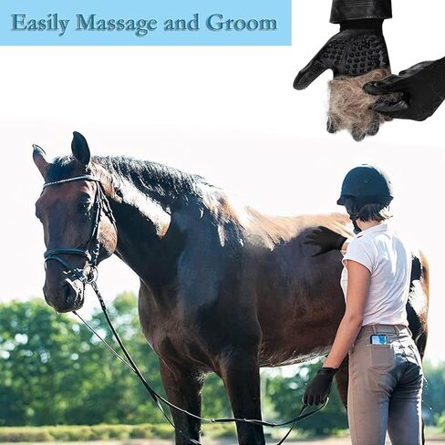Multifunctional Horse Brush Gloves, Rubber Horse Massage Gloves, Horse Grooming Brush, Breathable Horse Hair Remover Mitt for Horse Dog and Cat Washing Grooming Shedding (Black) in Kuwait