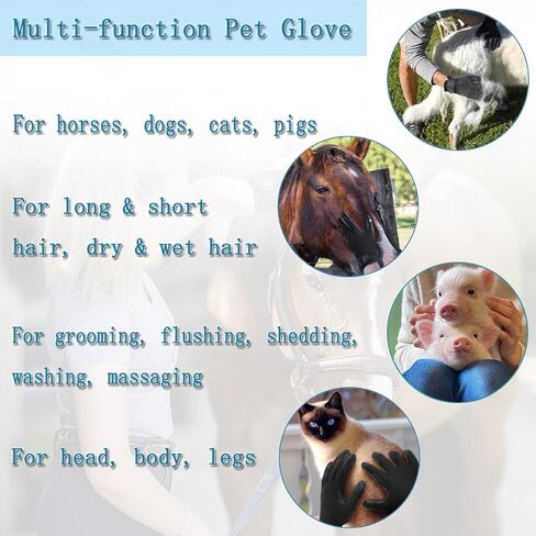 Multifunctional Horse Brush Gloves, Rubber Horse Massage Gloves, Horse Grooming Brush, Breathable Horse Hair Remover Mitt for Horse Dog and Cat Washing Grooming Shedding (Black) in Kuwait