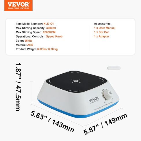 VEVOR Magnetic Stirrer, 0-2000 RPM Stir Plate with Adjustable Speed Knob, 3000mL Plate Stirrer Kit, Stir Bar Included in Saudi Arabia