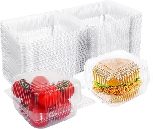 100 قطعة من صينية إخراج صدفية بلاستيكية مقاس 5x5 بوصة، حاويات رغيف مفصلية متينة للاستعمال مرة واحدة، صندوق إخراج مفصلي للاستعمال مرة واحدة للسلطات والفواكه والهامبرغر والسندويشات والكب كيك in Kuwait