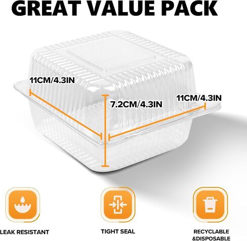 100 قطعة من صينية إخراج صدفية بلاستيكية مقاس 5x5 بوصة، حاويات رغيف مفصلية متينة للاستعمال مرة واحدة، صندوق إخراج مفصلي للاستعمال مرة واحدة للسلطات والفواكه والهامبرغر والسندويشات والكب كيك in Kuwait