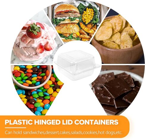 100 قطعة من صينية إخراج صدفية بلاستيكية مقاس 5x5 بوصة، حاويات رغيف مفصلية متينة للاستعمال مرة واحدة، صندوق إخراج مفصلي للاستعمال مرة واحدة للسلطات والفواكه والهامبرغر والسندويشات والكب كيك in Kuwait