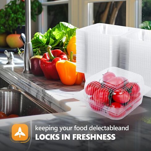 100 قطعة من صينية إخراج صدفية بلاستيكية مقاس 5x5 بوصة، حاويات رغيف مفصلية متينة للاستعمال مرة واحدة، صندوق إخراج مفصلي للاستعمال مرة واحدة للسلطات والفواكه والهامبرغر والسندويشات والكب كيك in Kuwait