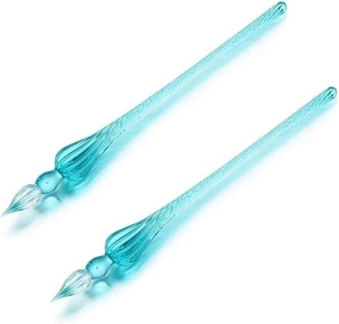 2Pcs Blue Glass Dip Pen Vintage Glass Dip Dipping Pen Glass Dip Pen Filling Ink Signature Calligraphy Fountain Pens Art Painting Writing Supplies, Drawing Media in Saudi Arabia