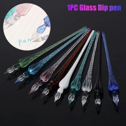 2Pcs Blue Glass Dip Pen Vintage Glass Dip Dipping Pen Glass Dip Pen Filling Ink Signature Calligraphy Fountain Pens Art Painting Writing Supplies, Drawing Media in Saudi Arabia