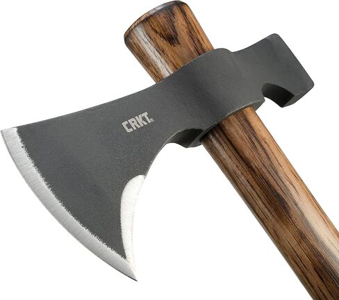 CRKT Black Woods Chogan Tomahawk Ax: RMJ T-Hawk فأس تخييم خارجي خفيف الوزن مع رأس مطرقة، شفرة فولاذية كربونية مزورة، مقبض خشبي هيكوري، يتضمن غمد 2730KS in Kuwait