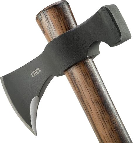CRKT Black Woods Chogan Tomahawk Ax: RMJ T-Hawk فأس تخييم خارجي خفيف الوزن مع رأس مطرقة، شفرة فولاذية كربونية مزورة، مقبض خشبي هيكوري، يتضمن غمد 2730KS in Kuwait