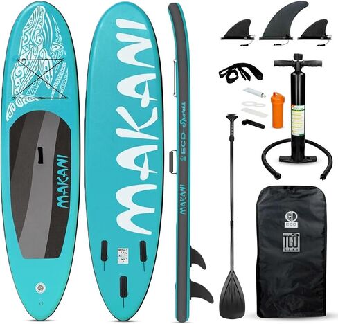 ISUP 10.5' Inflatable Stand Up Paddle Board All Around Flatwater For Yoga, Surfing, Adults, Non-Slip Deck, 2 Person, Pump, Adjustable Paddle, 3 Control Fins, Ankle Leash, Backpack, Repair Kit in Saudi Arabia
