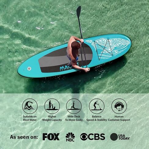 ISUP 10.5' Inflatable Stand Up Paddle Board All Around Flatwater For Yoga, Surfing, Adults, Non-Slip Deck, 2 Person, Pump, Adjustable Paddle, 3 Control Fins, Ankle Leash, Backpack, Repair Kit in Saudi Arabia