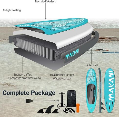 ISUP 10.5' Inflatable Stand Up Paddle Board All Around Flatwater For Yoga, Surfing, Adults, Non-Slip Deck, 2 Person, Pump, Adjustable Paddle, 3 Control Fins, Ankle Leash, Backpack, Repair Kit in Saudi Arabia