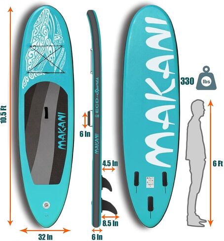 ISUP 10.5' Inflatable Stand Up Paddle Board All Around Flatwater For Yoga, Surfing, Adults, Non-Slip Deck, 2 Person, Pump, Adjustable Paddle, 3 Control Fins, Ankle Leash, Backpack, Repair Kit in Saudi Arabia