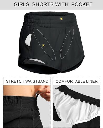 SANTINY Girls Athletic Shorts with Zipper Pocket Lightweight Running Shorts for Teen Kids Sports Active Gym Preppy Shorts in Saudi Arabia