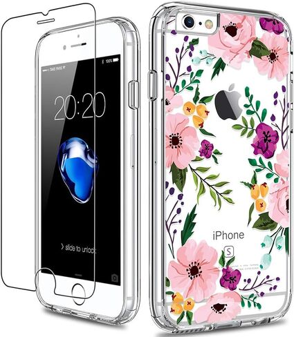 GiiKa iPhone 6 6s Case with Screen Protector, Not 6 Plus Clear Heavy Duty Protective Case Floral Girls Women Shockproof Hard PC Case with Slim TPU Bumper Cover Phone Case for iPhone 6s, Small Flowers in Saudi Arabia