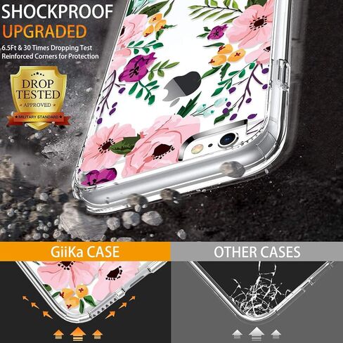 GiiKa iPhone 6 6s Case with Screen Protector, Not 6 Plus Clear Heavy Duty Protective Case Floral Girls Women Shockproof Hard PC Case with Slim TPU Bumper Cover Phone Case for iPhone 6s, Small Flowers in Saudi Arabia