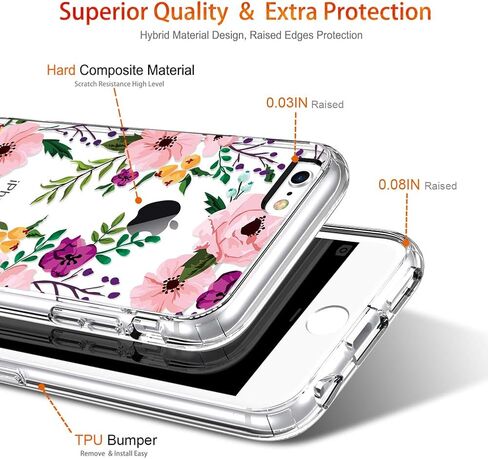GiiKa iPhone 6 6s Case with Screen Protector, Not 6 Plus Clear Heavy Duty Protective Case Floral Girls Women Shockproof Hard PC Case with Slim TPU Bumper Cover Phone Case for iPhone 6s, Small Flowers in Saudi Arabia