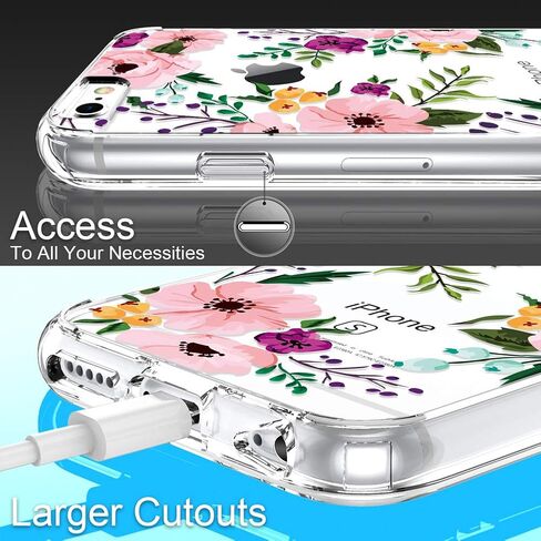 GiiKa iPhone 6 6s Case with Screen Protector, Not 6 Plus Clear Heavy Duty Protective Case Floral Girls Women Shockproof Hard PC Case with Slim TPU Bumper Cover Phone Case for iPhone 6s, Small Flowers in Saudi Arabia