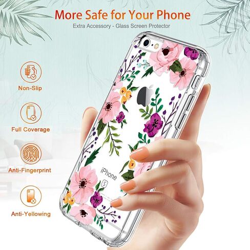 GiiKa iPhone 6 6s Case with Screen Protector, Not 6 Plus Clear Heavy Duty Protective Case Floral Girls Women Shockproof Hard PC Case with Slim TPU Bumper Cover Phone Case for iPhone 6s, Small Flowers in Saudi Arabia