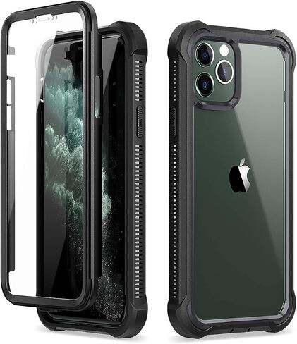 حافظة Dexnor iPhone 11 Pro Max مع واقي شاشة شفاف متين لكامل الجسم ومضاد للصدمات وظهر صلب وطبقة مزدوجة شديدة التحمل لهاتف iPhone 11 Pro Max 6.5 بوصة - أسود in Saudi Arabia