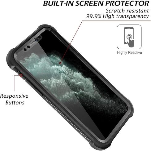 حافظة Dexnor iPhone 11 Pro Max مع واقي شاشة شفاف متين لكامل الجسم ومضاد للصدمات وظهر صلب وطبقة مزدوجة شديدة التحمل لهاتف iPhone 11 Pro Max 6.5 بوصة - أسود in Saudi Arabia