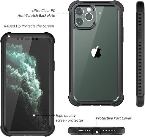 حافظة Dexnor iPhone 11 Pro Max مع واقي شاشة شفاف متين لكامل الجسم ومضاد للصدمات وظهر صلب وطبقة مزدوجة شديدة التحمل لهاتف iPhone 11 Pro Max 6.5 بوصة - أسود in Saudi Arabia