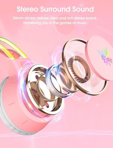 Lightweight Gaming Headsets with Removable Cat Ears,Gradient RGB Light, Wired Over- Ear Headphones for PC/PS4/PS5/XBOX/Switch, Virtual Surround Sound & Noise Cancelling Mic, Auto-Adjust Headband, Pink in Saudi Arabia